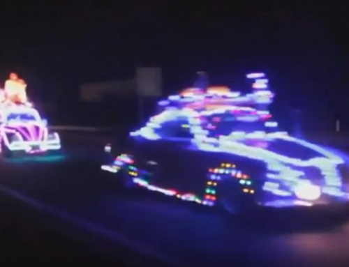 Cars decorated with Christmas Lights